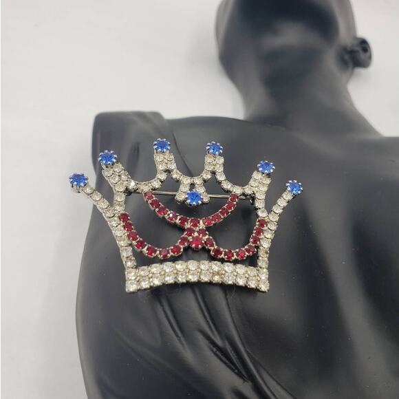 Vintage Brooch Set 3 Crown Tiara, Rhinestone Circle, Silver Tone Arrow Barrette - Picture 12 of 16